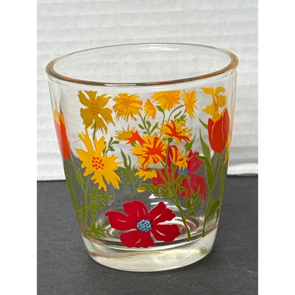 Other - VTG Hazel Atlas Sour Cream/Juice Glass Red Poppies Yellow Daisy Orange Tulips